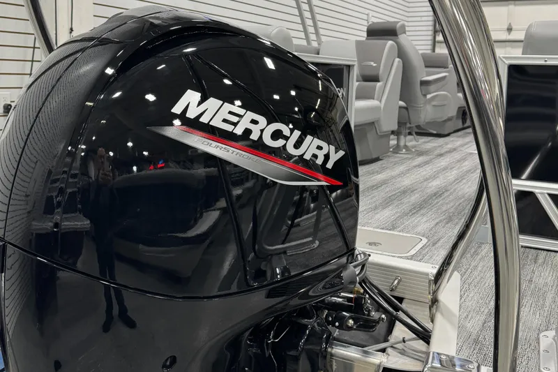 Slide: The Image of 2025 Bennington 22 SSR with Mercury engine, showcasing sleek design and modern interior. - 24