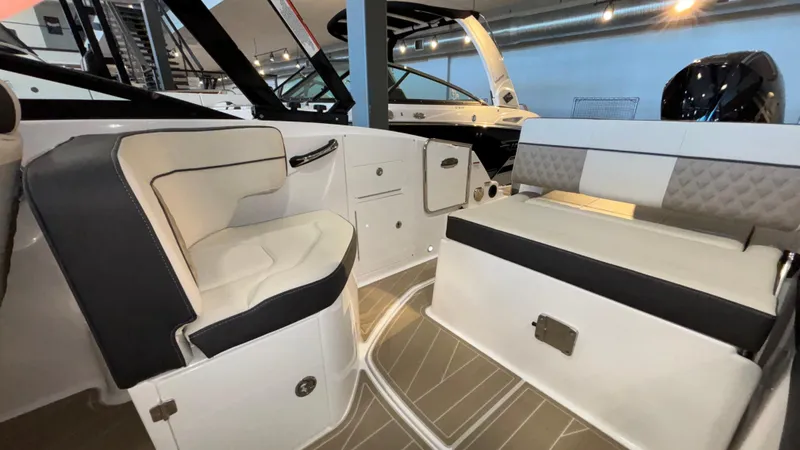 Slide: The Image of Luxurious interior of 2025 Monterey M65 boat with elegant seating and modern design. - 28