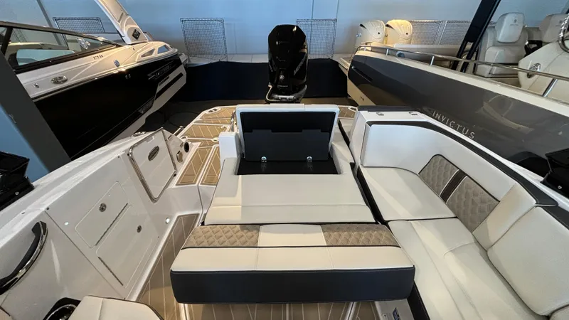 Slide: The Image of Luxurious interior of 2025 Monterey M65 boat with plush seating and modern design. - 40