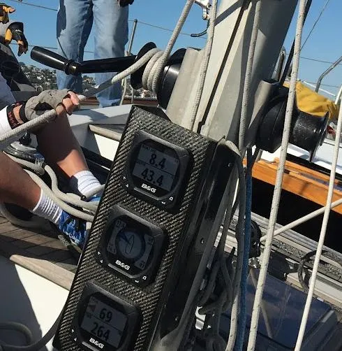 Slide: The Image of Sailboat Skye 51 Ketch, 1980, with B&G navigation instruments and rigging details. - 47