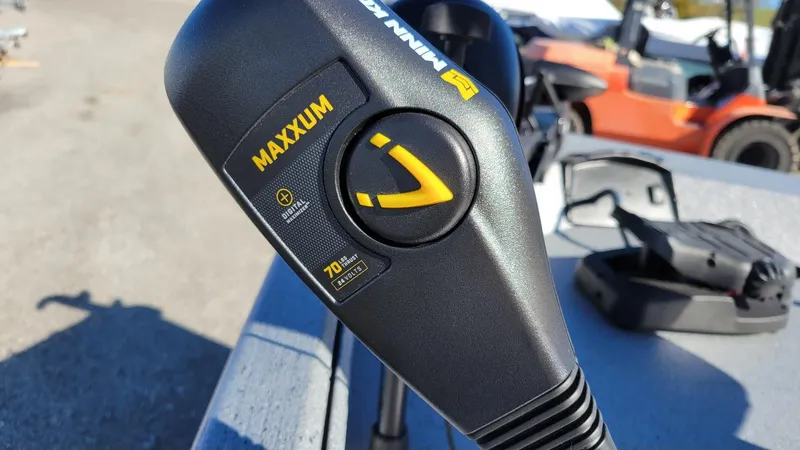 Slide: The Image of Close-up of Minn Kota Maxxum trolling motor control on Xpress XP180 Bass boat. - 12