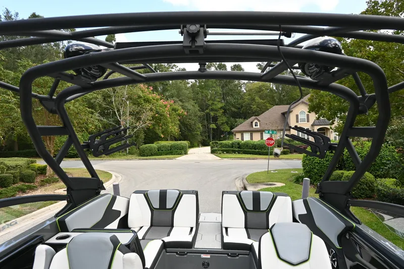 Slide: The Image of 2021 Yamaha Boats 255XD interior with sleek seating and modern design. - 21