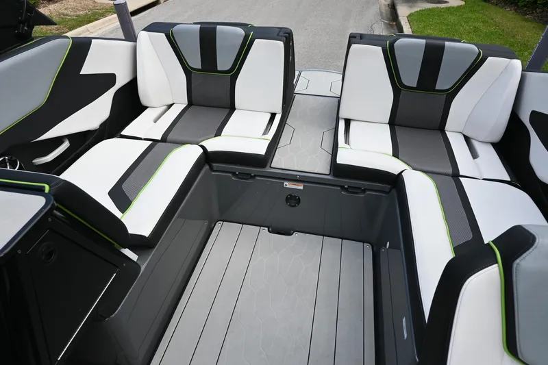 Slide: The Image of 2021 Yamaha Boats 255XD interior with modern seating and sleek design. - 25