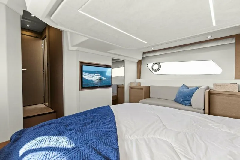 Slide: The Image of Luxurious interior of 2022 Prestige 460 yacht with modern design and ocean view. - 26