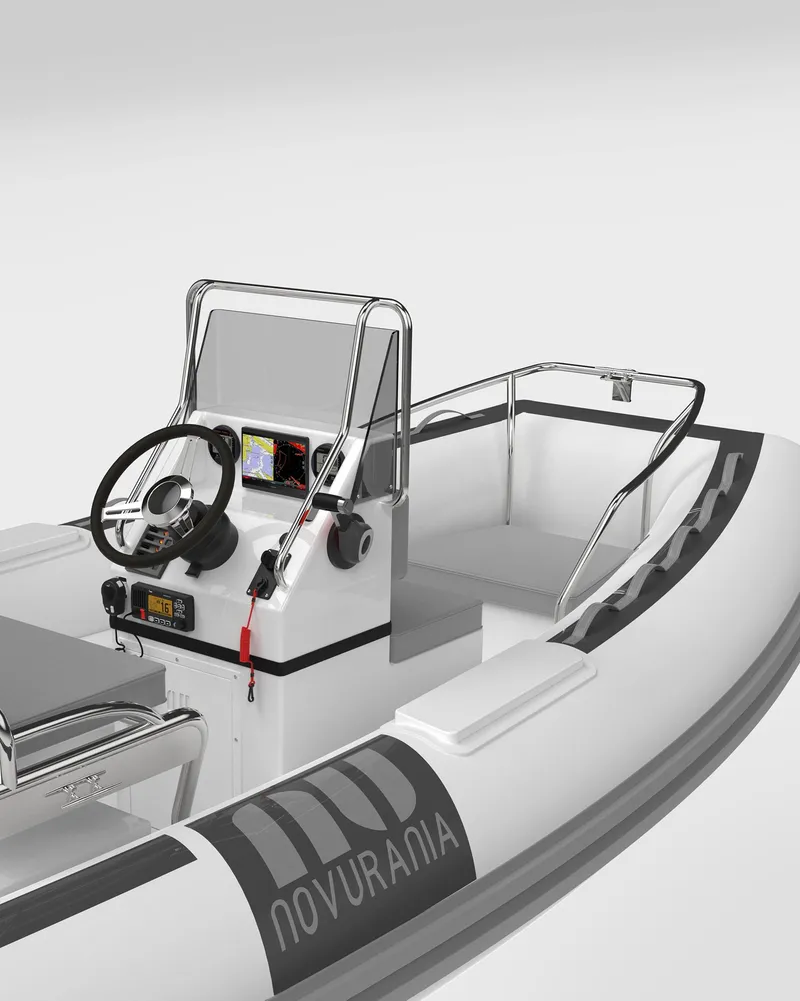 Slide: The Image of 2025 Novurania Deluxe 460 boat with sleek design and modern controls. - 9
