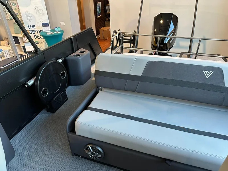 Slide: The Image of 2025 Viaggio Lago X-S boat interior with sleek seating and modern design. - 8