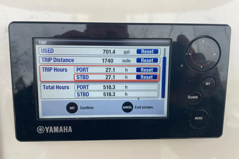 Slide: The Image of Yamaha display showing trip data for 2018 Cobia 261 boat. - 5