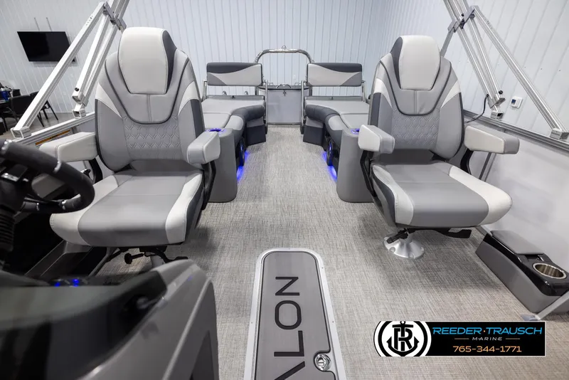 Slide: The Image of 2025 Avalon LSZ QLS boat interior with luxury seating and modern design. - 14