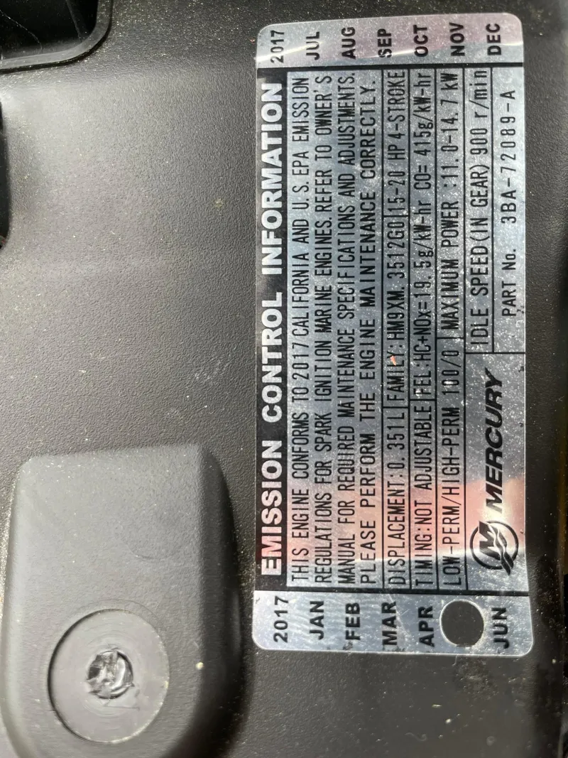 Slide: The Image of Emission control label on 2017 Rossiter Estate Skiff, detailing maintenance schedule and compliance. - 12