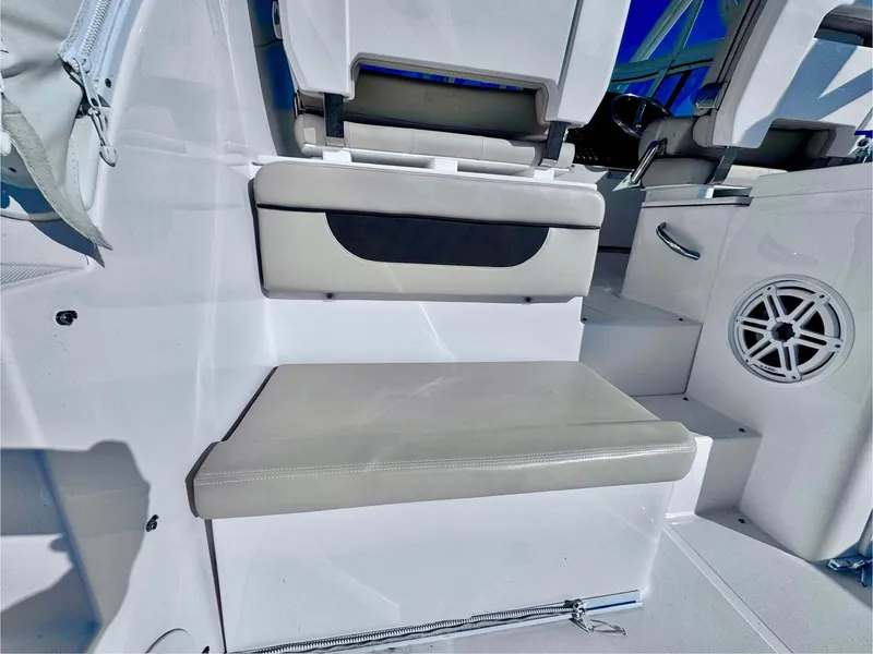Slide: The Image of 2022 Stamas 370 Aegean boat interior seating with speaker detail. - 33