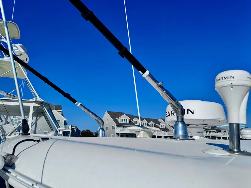 Slide: The Image of 2022 Stamas 370 Aegean boat with Garmin equipment against clear blue sky. - 48