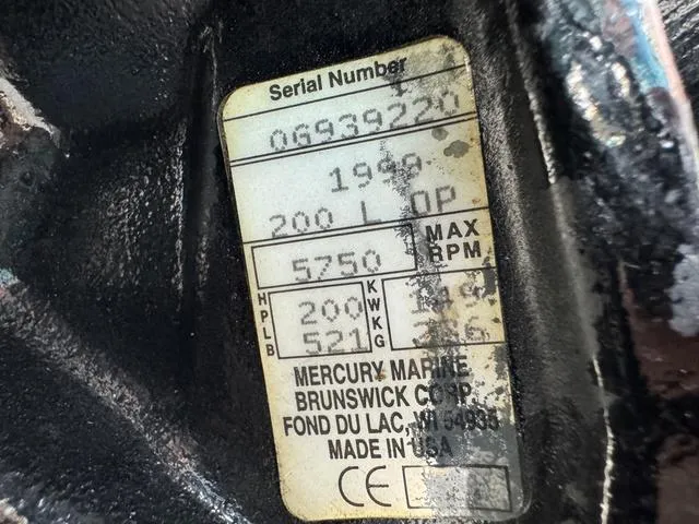 Slide: The Image of 1989 Hydrostream Vegas XT engine label with serial number and specifications. - 26