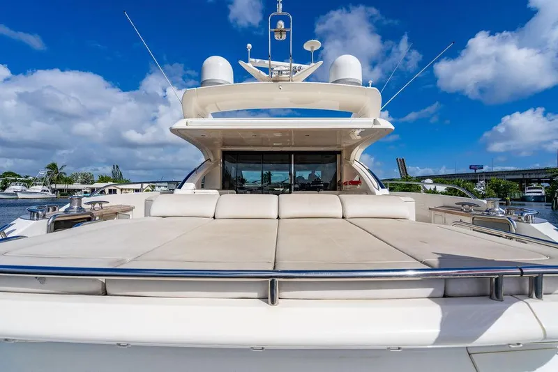 Slide: The Image of Luxury 2010 Princess V78 yacht with spacious deck under clear blue sky. - 47