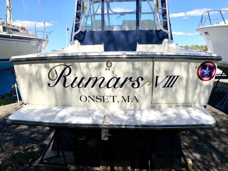 Slide: The Image of 1999 Henriques 28 Express boat named "Rumars VIII" in Onset, MA. - 2