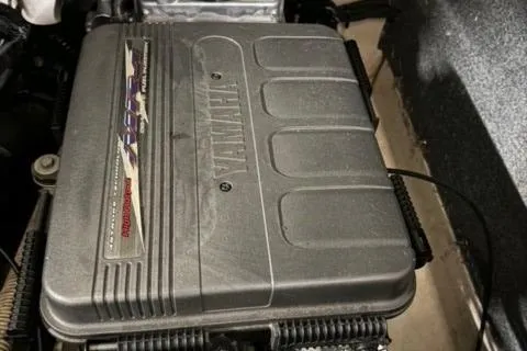 Slide: The Image of 2007 Yamaha Boats SX230 engine cover, showcasing brand and model details. - 14