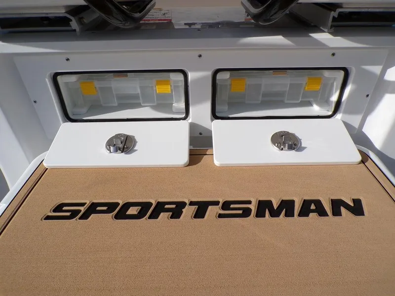Slide: The Image of 2025 Sportsman Masters 267 boat deck with storage compartments. - 42