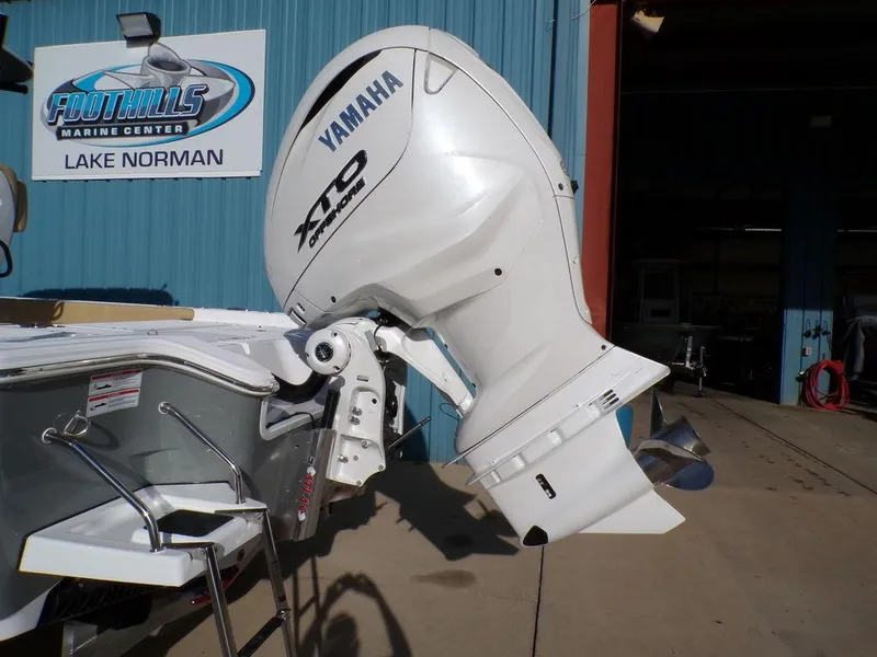 Slide: The Image of Yamaha XTO outboard motor on 2025 Sportsman Masters 267 at Foothills Marine Center. - 7