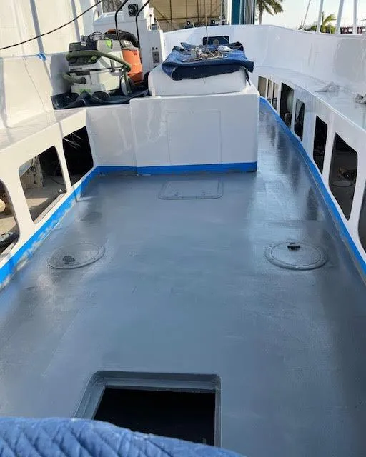 Slide: The Image of 1969 Webbers Cove 39 boat deck with fresh paint and equipment. - 13