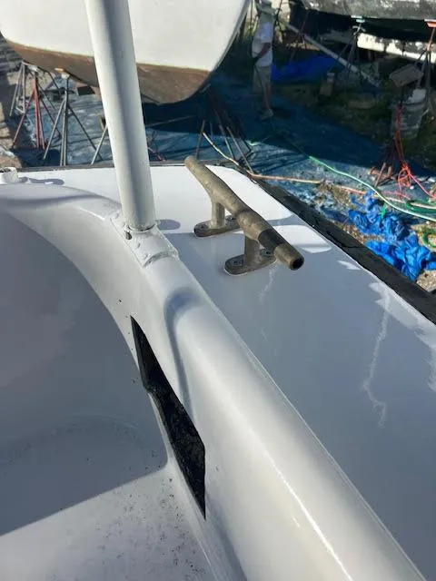 Slide: The Image of Webbers Cove 39 boat deck detail, 1969 model, featuring cleat and railing. - 6