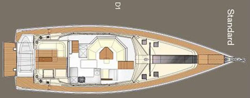 Slide: The Image of Top view layout of 2025 Moody 54 DS yacht, showcasing interior design and deck plan. - 31
