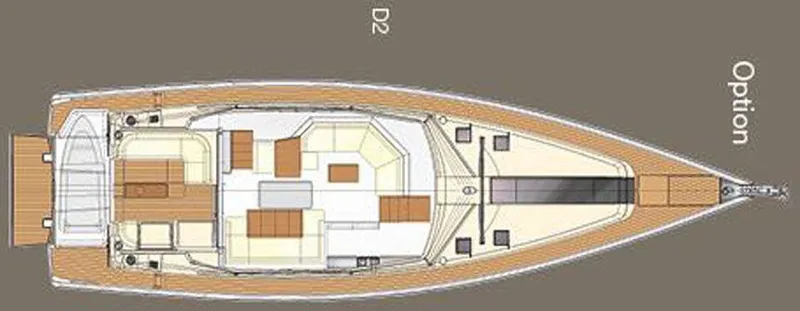 Slide: The Image of Top view layout of 2025 Moody 54 DS yacht, showcasing deck and interior design. - 34