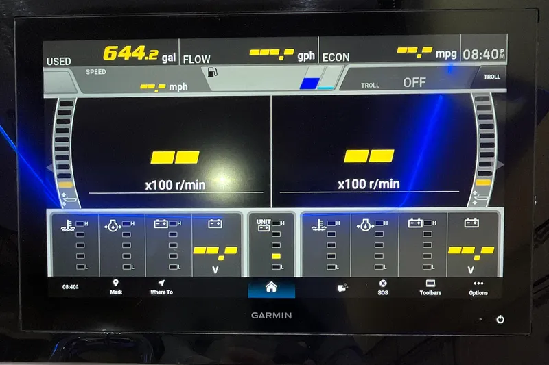 Slide: The Image of Garmin display on 2021 Scout 305 LXF showing fuel usage and engine RPM. - 32