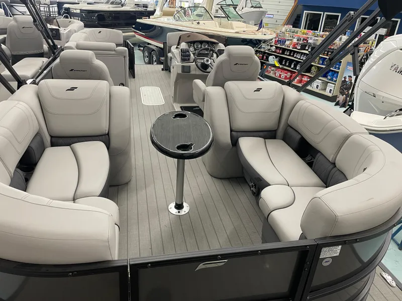 Slide: The Image of 2024 Starcraft SLS 5 boat interior with luxurious seating and sleek design. - 22
