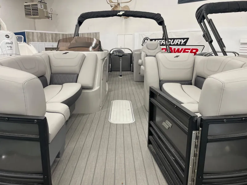 Slide: The Image of 2024 Starcraft SLS 5 boat interior with plush seating and modern design. - 7