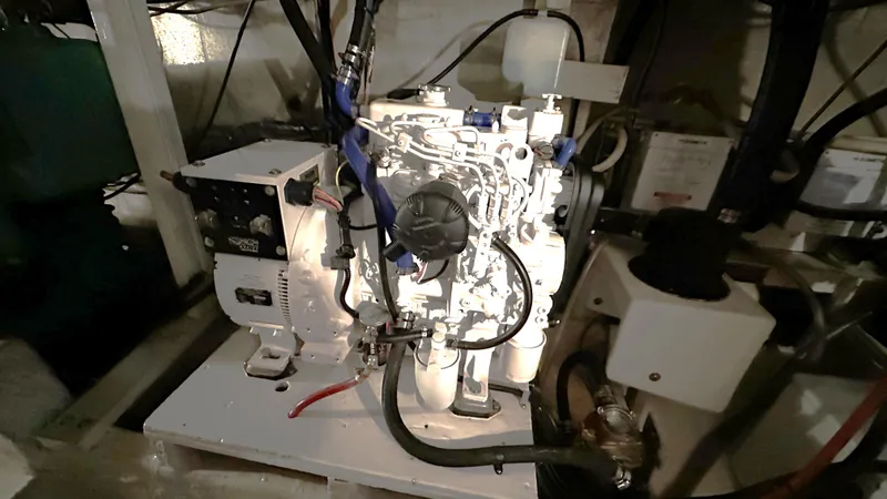 Slide: The Image of Engine room of 1972 Bristol 42 Offshore Trawler with visible machinery and components. - 26