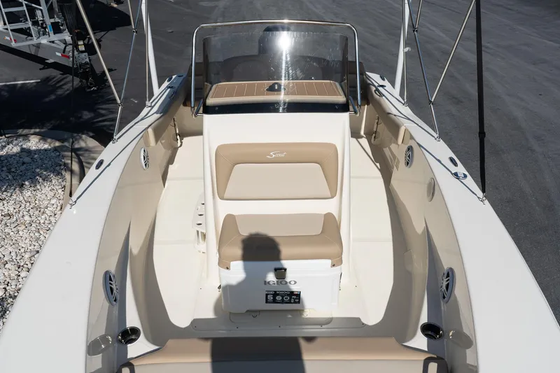 Slide: The Image of 2025 Scout 195 Sportfish boat interior with seating and console. - 17