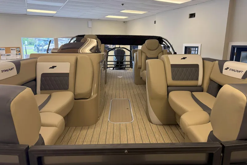Slide: The Image of 2024 Starcraft SLS 3 boat interior with luxurious seating and modern design. - 4