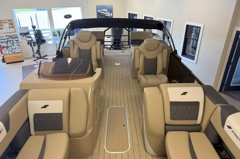 Slide: The Image of 2024 Starcraft SLS 3 boat interior with luxurious seating and modern design. - 5