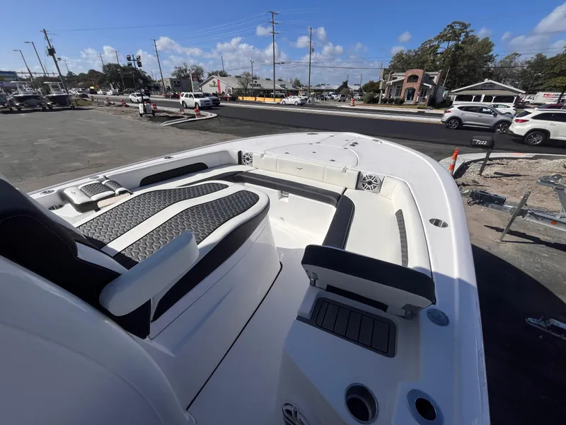 Slide: The Image of 2025 Tidewater 3100 Carolina Bay boat with spacious seating and modern design. - 12