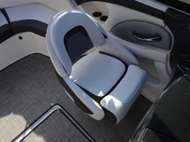 Slide: The Image of 2021 Monterey 224FS boat interior with sleek, modern seating design. - 11