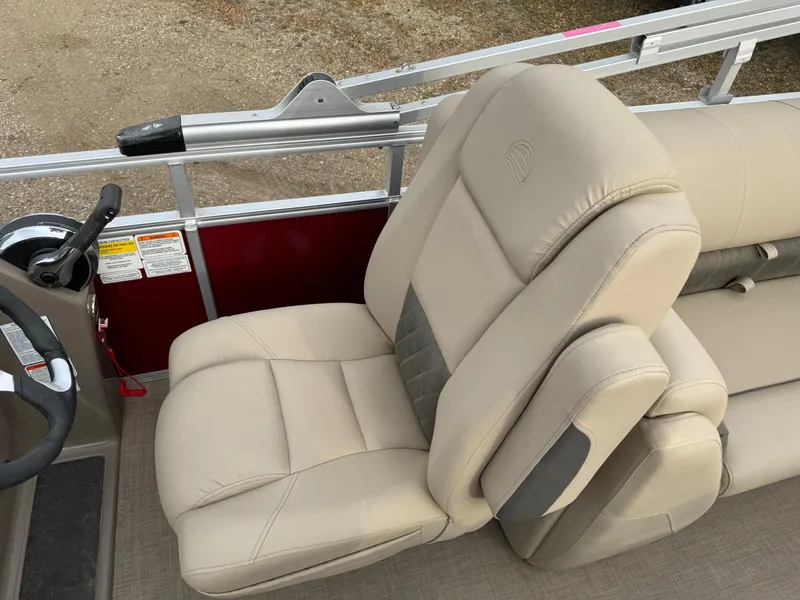 Slide: The Image of 2022 Sun Tracker Party Barge 22 XP3 beige captain's chair with armrests. - 17