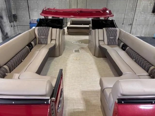 Slide: The Image of 2021 Bennington QX 30 QXSBWA X2 Wide Beam pontoon boat interior with luxurious seating. - 16