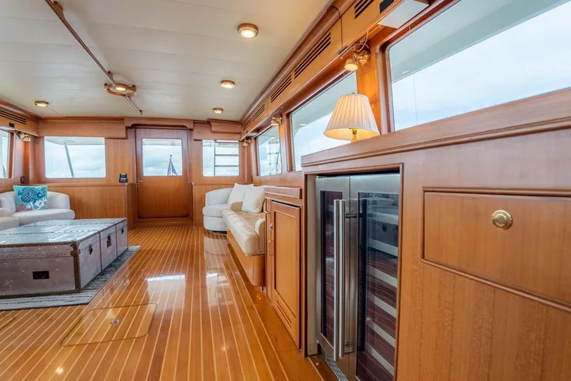 Slide: The Image of Luxurious 2006 Marlow 72E LRC yacht deck with ocean view and seating area. - 8