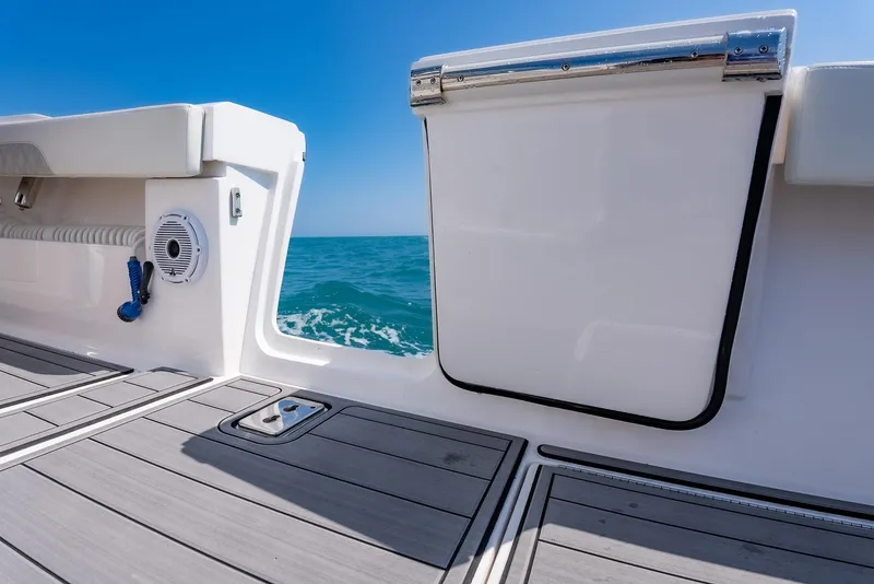 Slide: The Image of 2022 Front Runner 39 Center Console boat deck with ocean view. - 20