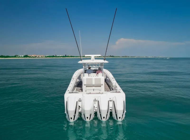 Slide: The Image of 2022 Front Runner 39 Center Console boat on calm ocean waters. - 24