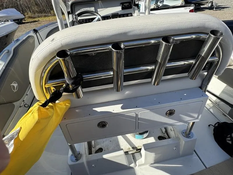 Slide: The Image of 2021 Finseeker 200 FS boat with rod holders and storage compartments. - 8