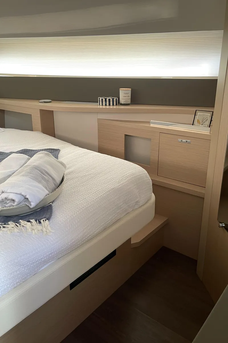 Slide: The Image of Luxurious cabin interior of 2025 Jeanneau DB/37 OB yacht with modern design. - 18