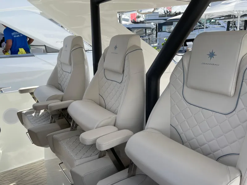 Slide: The Image of Luxurious seating on 2025 Jeanneau DB/37 OB boat with quilted leather design. - 4