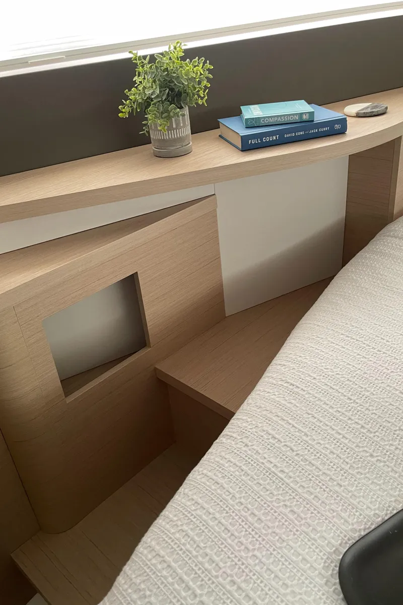 Slide: The Image of Modern interior of 2025 Jeanneau DB/37 OB with sleek wood design and decor. - 17