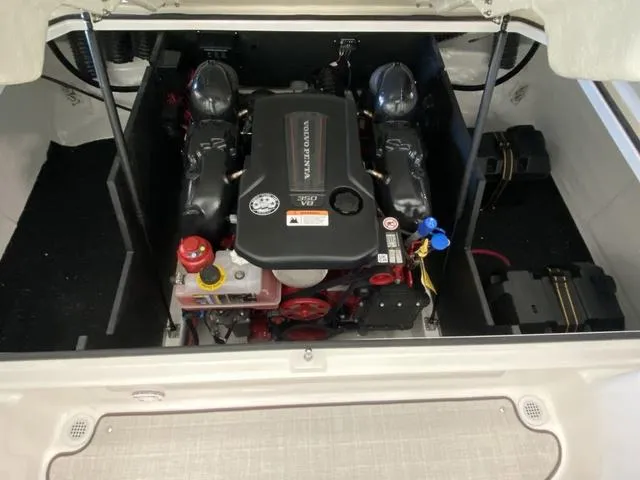 Slide: The Image of 2025 Regal LS4 boat engine compartment with Volvo Penta engine. - 32