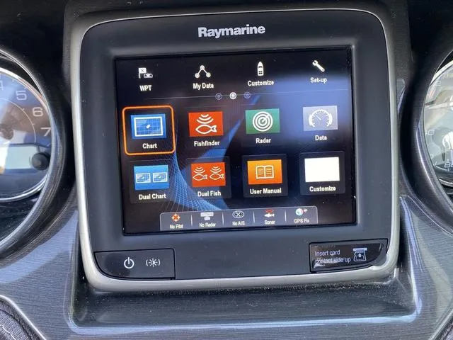 Slide: The Image of Raymarine navigation display on 2017 Monterey 278SS boat dashboard. - 33