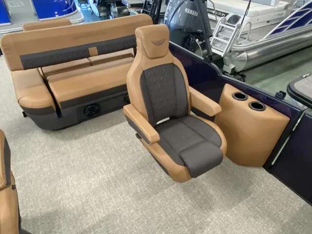 Slide: The Image of Luxurious seating on 2025 Bennington 24' MSB Tri-Toon boat with modern design. - 26