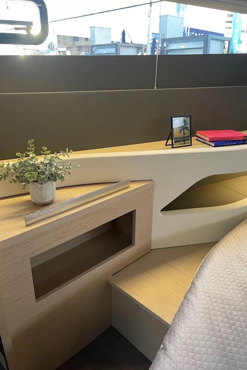 Slide: The Image of Modern interior of 2025 Jeanneau DB/43 OB yacht with sleek design and decor. - 18