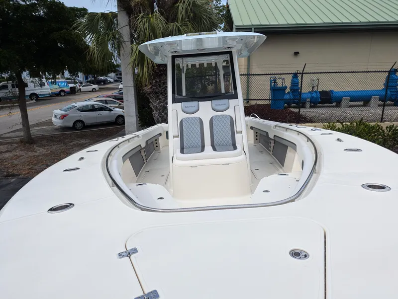 Slide: The Image of 2025 Blackwood 290LXF boat with spacious deck and modern design. - 13