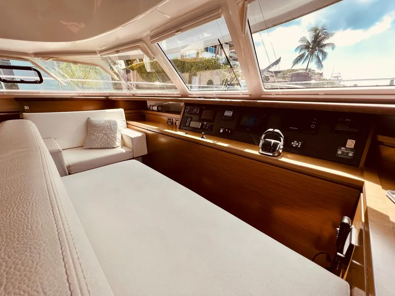 Slide: The Image of Interior of 2015 Fountaine Pajot Cumberland 47 LC yacht with modern helm and seating. - 36