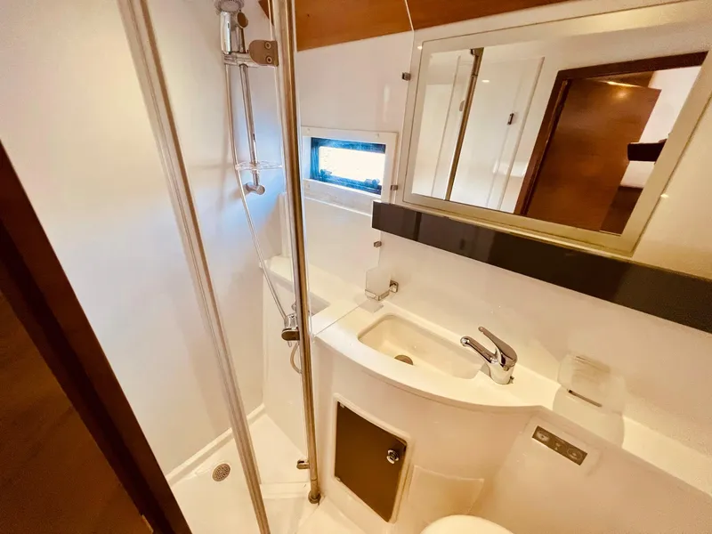 Slide: The Image of Modern bathroom in 2015 Fountaine Pajot Cumberland 47 LC yacht with shower and sink. - 39